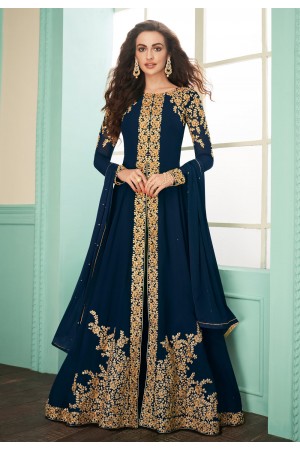 Navy blue georgette center slit anarkali suit 7071