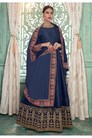 Navy blue silk long anarkali suit 1233