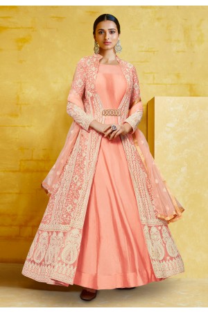 Peach georgette readymade abaya style anarkali suit 2094