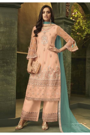 Peach net embroidered kameez with palazzo 4944