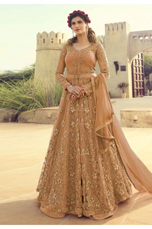 Peach net embroidered long choli lehenga 5504A