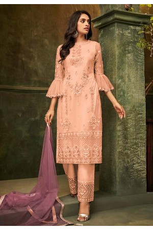 Peach net embroidered pant style suit 4950