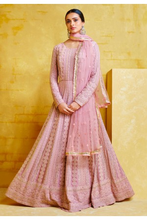 Pink georgette readymade floor length anarkali suit 2091