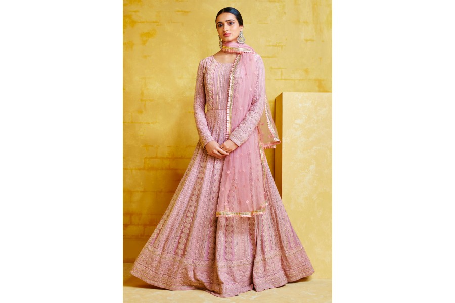 Revati Pink Georgette Anarkali Gown Suit Set