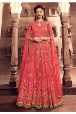 Pink net embroidered indo western lehenga choli 5507A