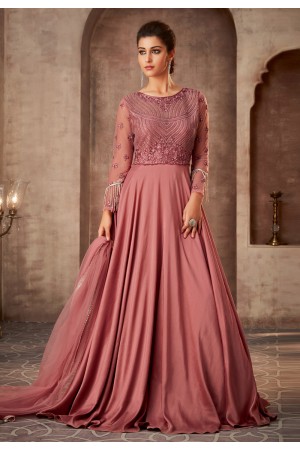 Pink silk embroidered floor length anarkali suit 75006