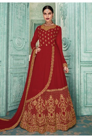 Red faux georgette embroidered designer anarkali suit SJ85