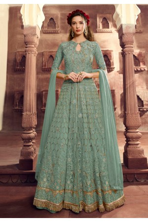 Sea green net embroidered long choli lehenga 5507B