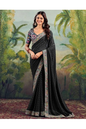 Black georgette wedding saree with heavy embroidered blouse 1006