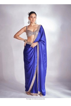 Bollywood Rakul Preet singh inspired mirror work rangoli silk blue saree