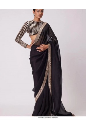 Bollywood model mirror work rangoli silk black saree