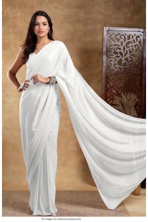 Bollywood Model georgette sequins party wear saree in White