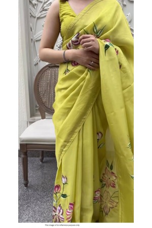 Bollywood model hand work sequins taby silk Lemon green color designer saree