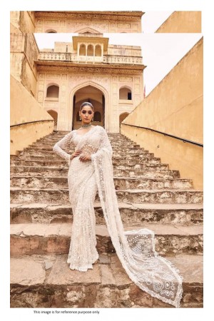 Bollywood Model White net sequins embroidered wedding saree