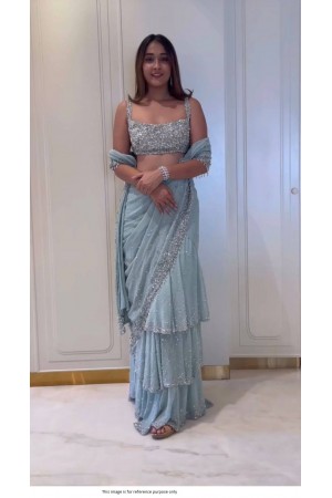 Bollywood model Powder blue sequins work ready to wear georgette lehenga saree