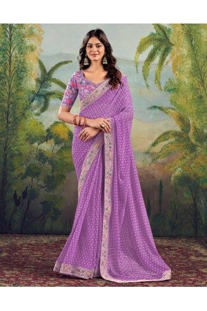 Lavender georgette wedding saree with heavy embroidered blouse 1010