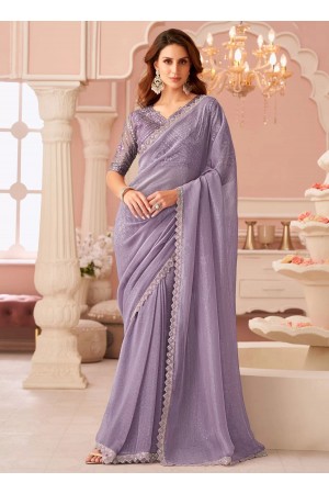 Lavender georgette wedding saree with heavy embroidered blouse 8013