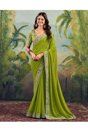 Light green georgette wedding saree with heavy embroidered blouse 1007