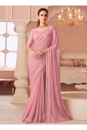 Pink georgette wedding saree with heavy embroidered blouse 8011