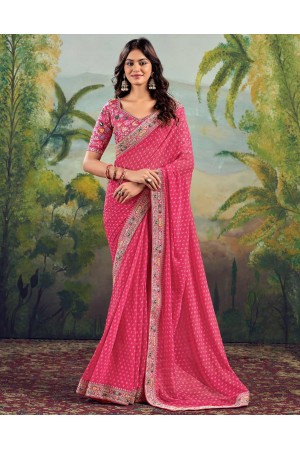 Pink georgette wedding saree with heavy embroidered blouse 1005