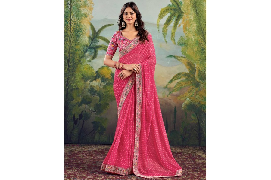 Pink Ombre Georgette Saree In Sequin With Unstitched Blouse main image 1