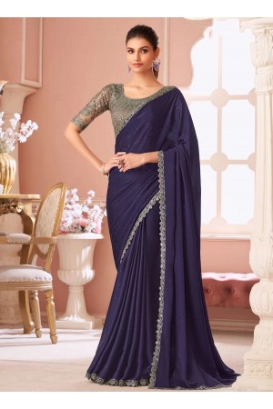 Purple satin wedding saree with heavy embroidered blouse 8010