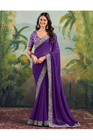 Purple georgette wedding saree with heavy embroidered blouse 1004
