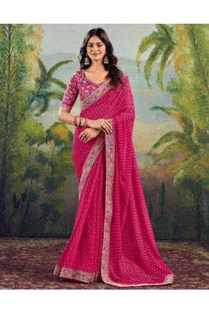Rani pink georgette wedding saree with heavy embroidered blouse 1001