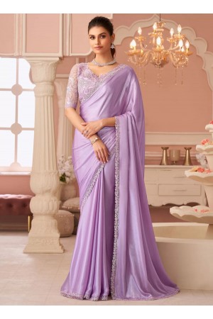 Lavender shimmer chiffon wedding saree with heavy embroidered blouse 8004