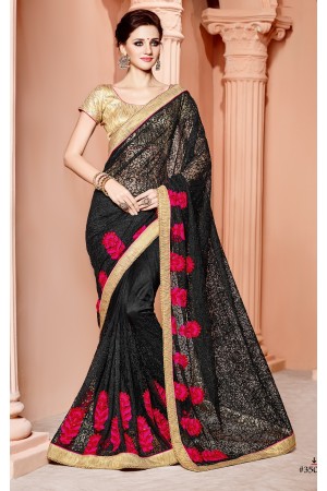 Black and gold color butterfly net wedding wear saree