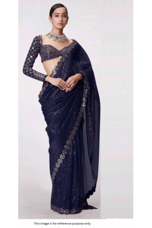 Bollywood Model georgette mirror and sequins work Navy blue saree