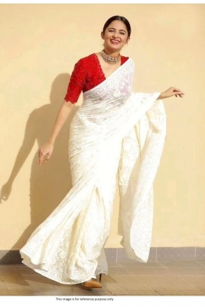 Bollywood Model white and red georgette multi embroidery sequins saree