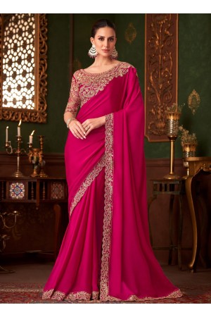Rani satin silk sequins mbroidered wedding saree with blouse 1416