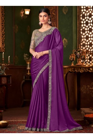 Wine silk chiffon sequins embroidered wedding saree with blouse 1407