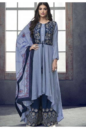 blue shade maslin palazzo jacket style pakistani suit 716