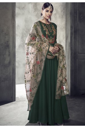 dark green maslin cotton long anarkali gown style suit 39009