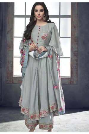 grey maslin palazzo style pakistani suit 714