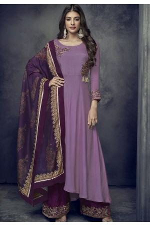 mauve maslin palazzo style embroidered pakistani suit 712