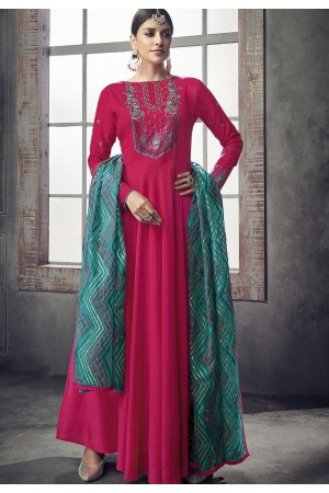 pink maslin cotton long anarkali gown style suit 39008