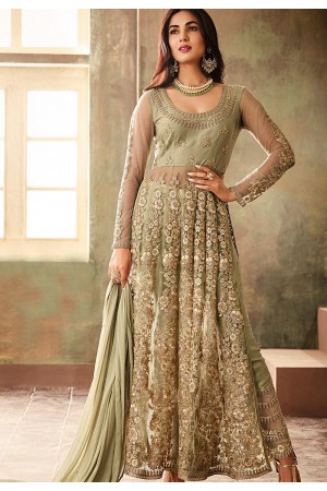 sonal chauhan green net embroidered designer anarkali suit 6704