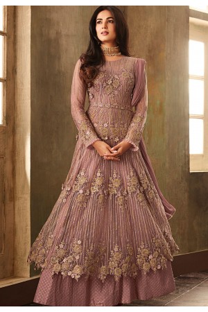 sonal chauhan mauve net embroidered heavy anarkali suit 6702