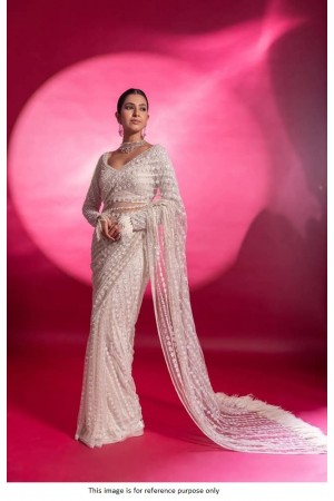 Bollywood model net white fancy work wedding saree