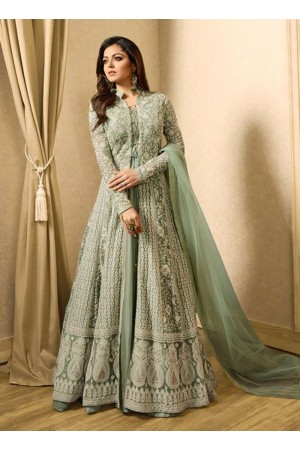 Drashti Dhami grey color net party wear anarkali