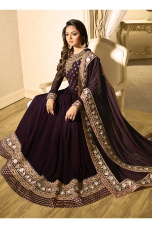 Drashti Dhami wine color georgette party wear anarkali kameez