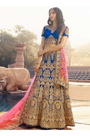 Navy blue color silk wedding lehenga choli