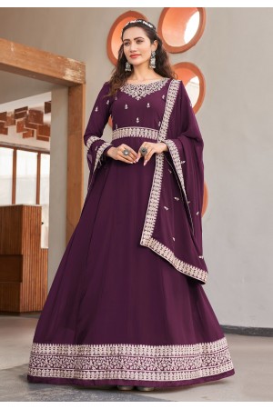 Faux georgette abaya style Anarkali suit in Purple colour 1001B