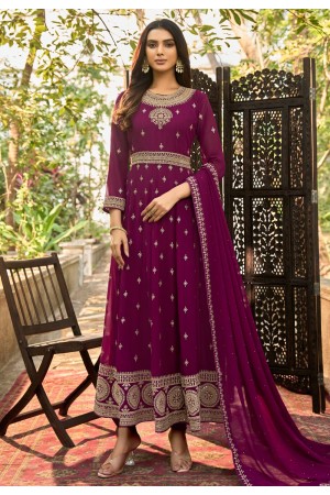 Faux georgette abaya style Anarkali suit in Purple colour 1024