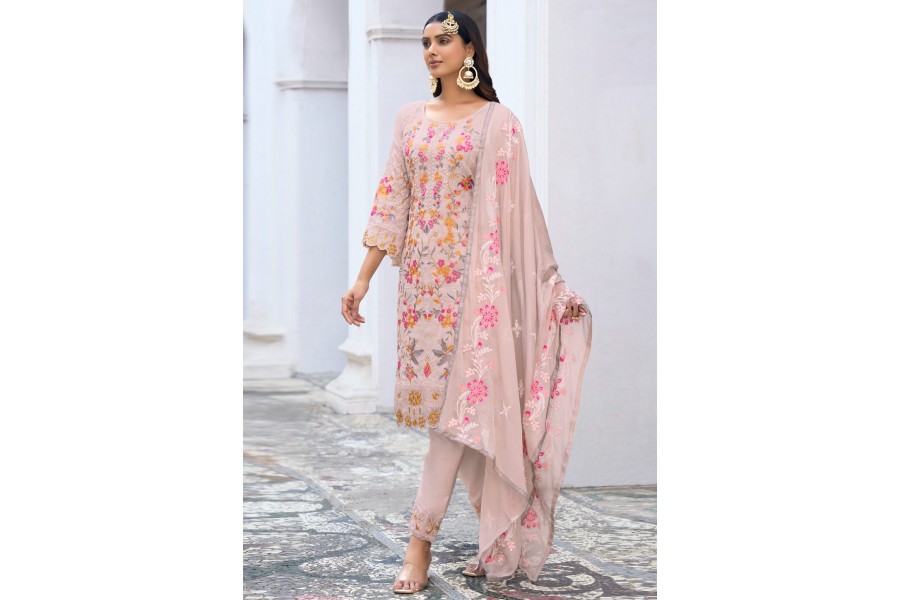 Light purple Pant style Suit Faux Georgette