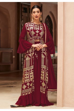 Faux georgette jacket style suit in Maroon colour 9441D