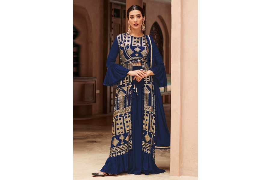 Navy Blue Palazzo style Dress Faux Georgette main image 1